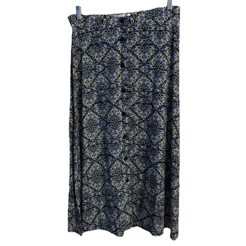 Christopher & Banks Womens 10 Skirt Blue Paisley Long Maxi Flare Elastic Waist